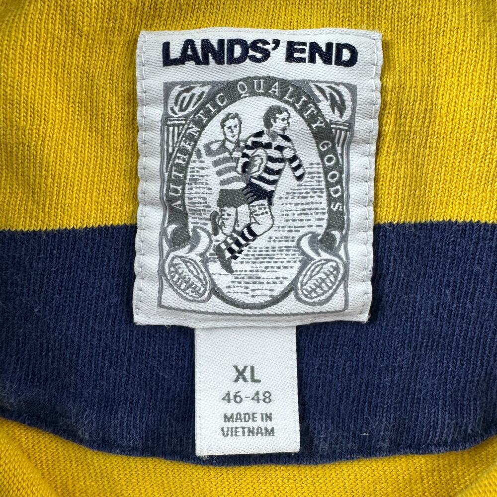 Lands End Rugby Shirt Mens XL Navy Yellow Striped Long Sleeve Heavy Cotton - Picture 3 of 12